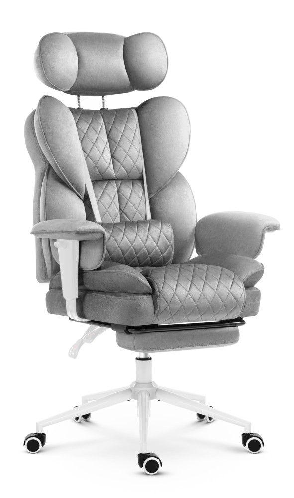 Fotel biurowy ergonomiczny obrotowy Hell's Chair HC- 1037 Grey White Szary Biały Tkanina Welurowa