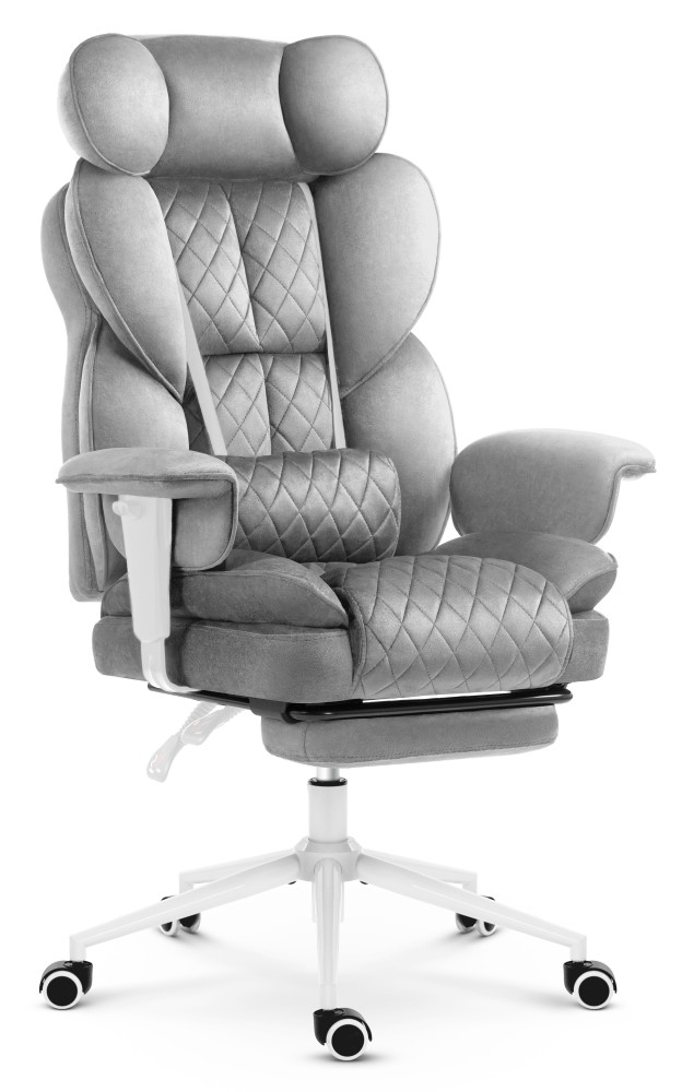 Fotel biurowy ergonomiczny obrotowy Hell's Chair HC- 1037 Grey White Szary Biały Tkanina Welurowa