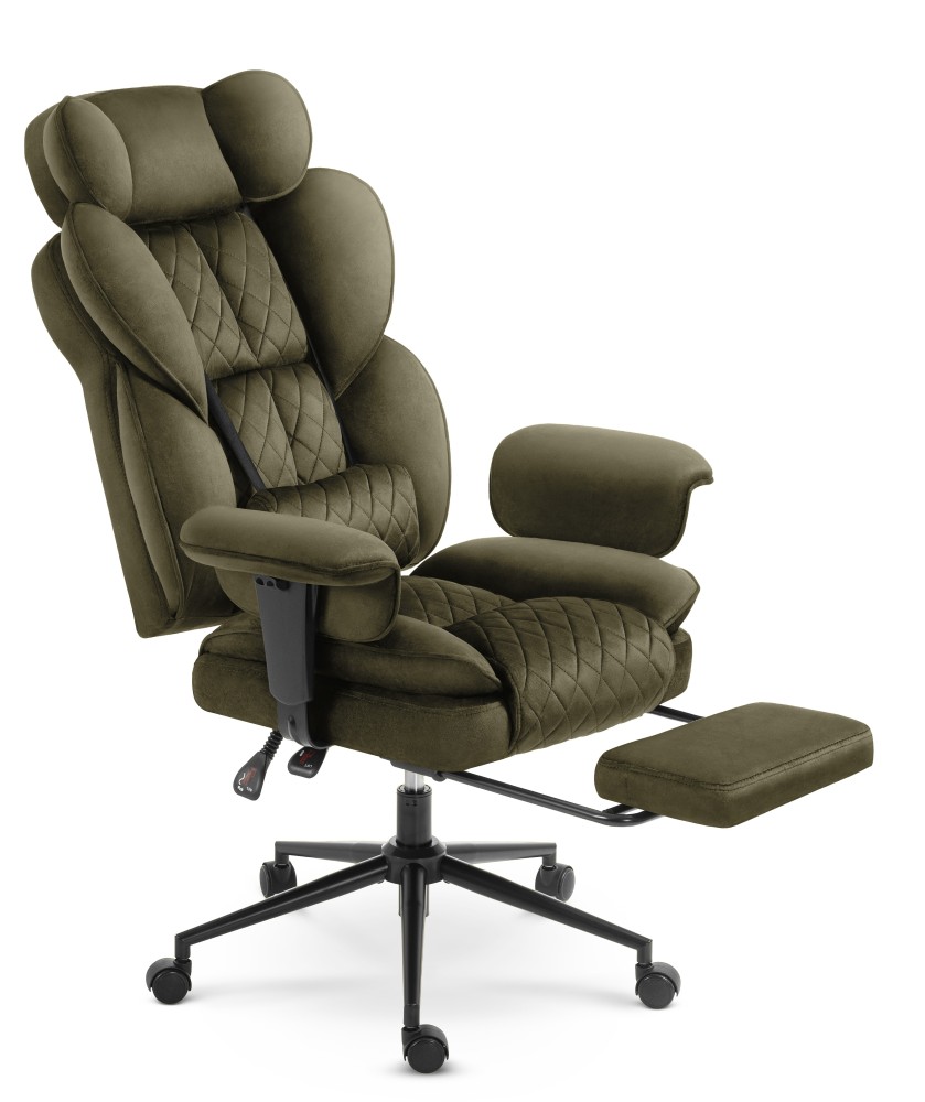 Fotel biurowy ergonomiczny obrotowy Hell's Chair HC- 1037 Olive Green Oliwkowy Tkanina Welurowa