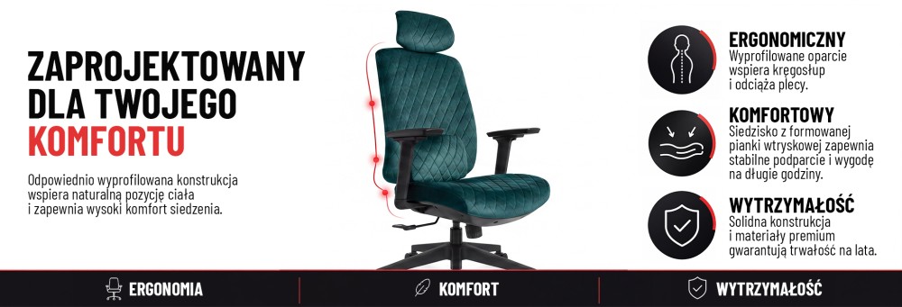 Fotel biurowy ergonomiczny obrotowy Hell's Chair HC- 1047 Green Zielony Tkanina Welurowa