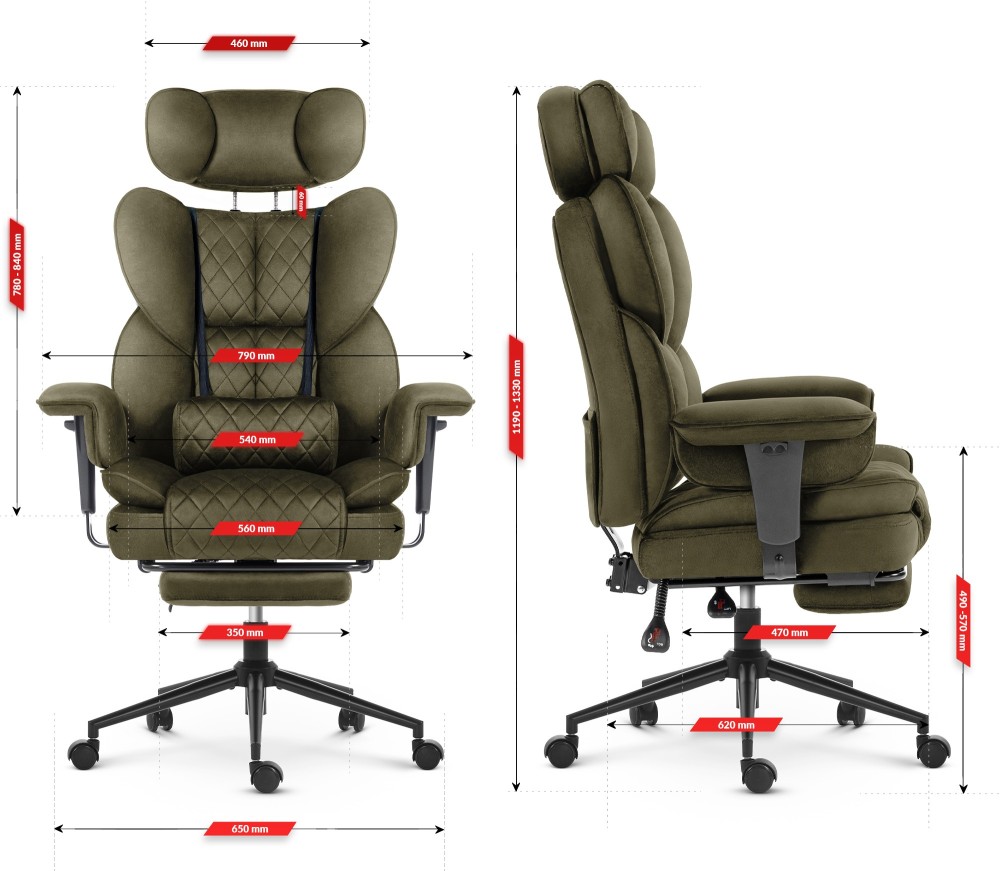 Fotel biurowy ergonomiczny obrotowy Hell's Chair HC- 1037 Olive Green Oliwkowy Tkanina Welurowa