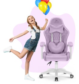 Fotel Gamingowy dla dzieci Hell's Chair Rainbow KIDS 2.0 Purple Fioletowy Tkanina Welurowa