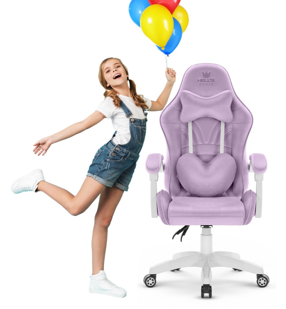 Fotel Gamingowy dla dzieci Hell's Chair Rainbow KIDS 2.0 Purple Fioletowy Tkanina Welurowa