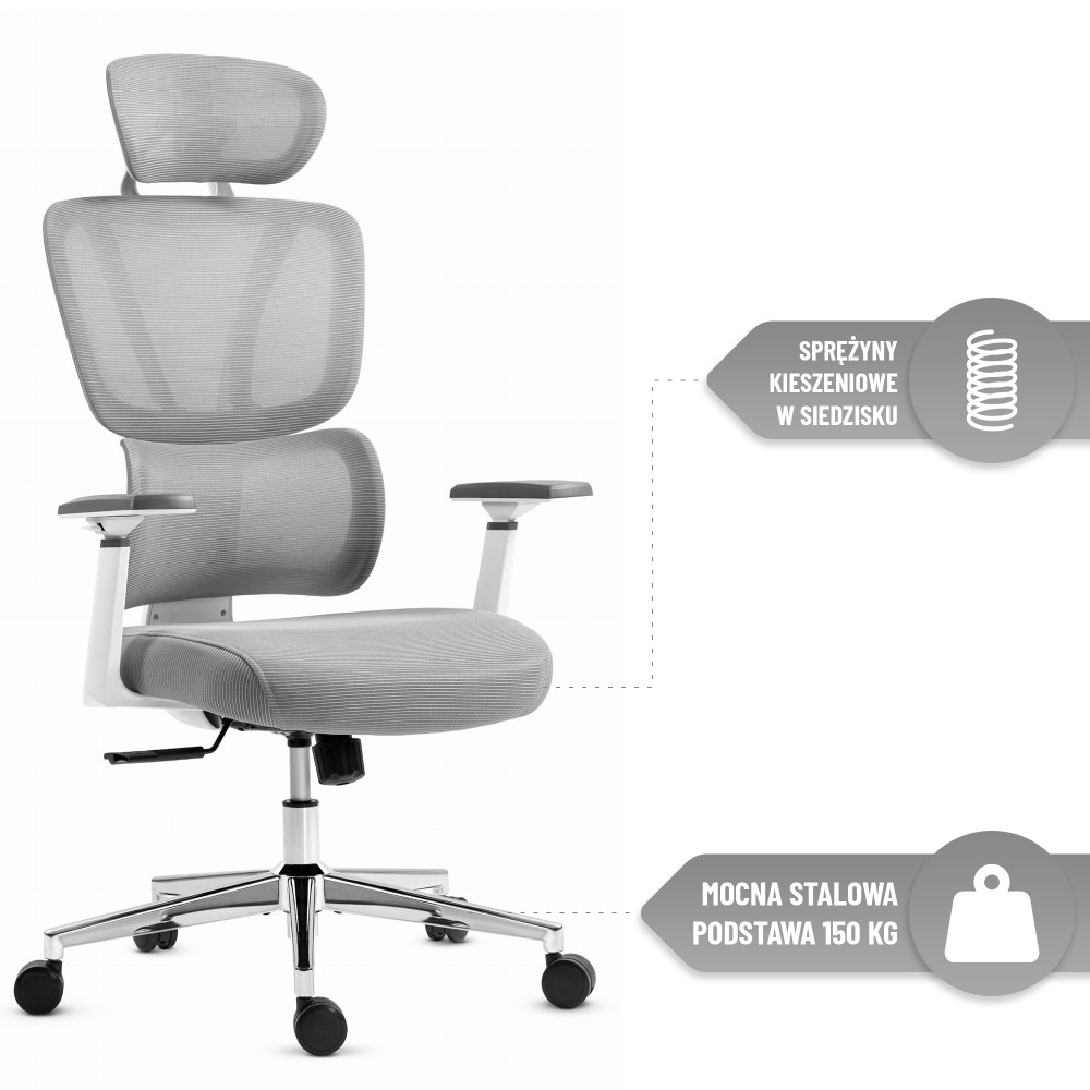 Fotel biurowy ergonomiczny obrotowy Hell's Chair HC- 1043 Szary Tkanina
