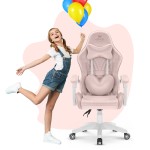 Fotel Gamingowy dla dzieci Hell's Chair Rainbow KIDS 2.0 Pink Różowy Tkanina Welurowa