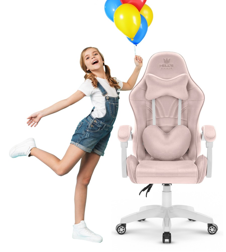 Fotel Gamingowy dla dzieci Hell's Chair Rainbow KIDS 2.0 Pink Różowy Tkanina Welurowa