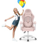 Fotel Gamingowy dla dzieci Hell's Chair Rainbow KIDS 2.0 Pink Różowy Tkanina Welurowa