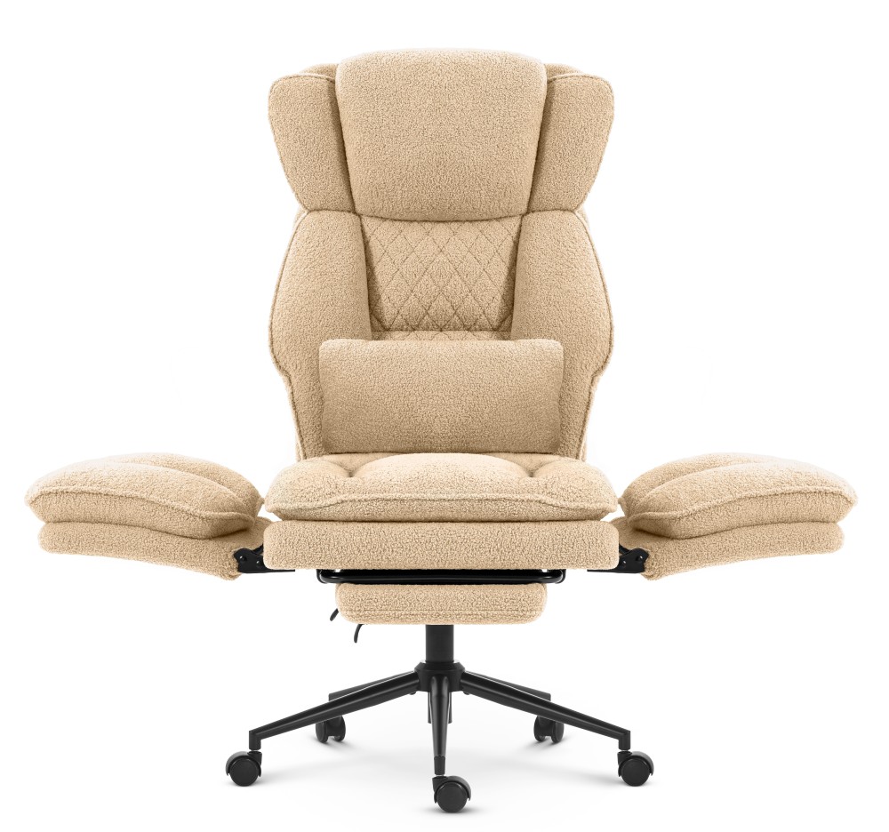 Fotel biurowy ergonomiczny obrotowy Hell's Chair HC- 1036 Beige Beżowy Tkanina Typu Teddy