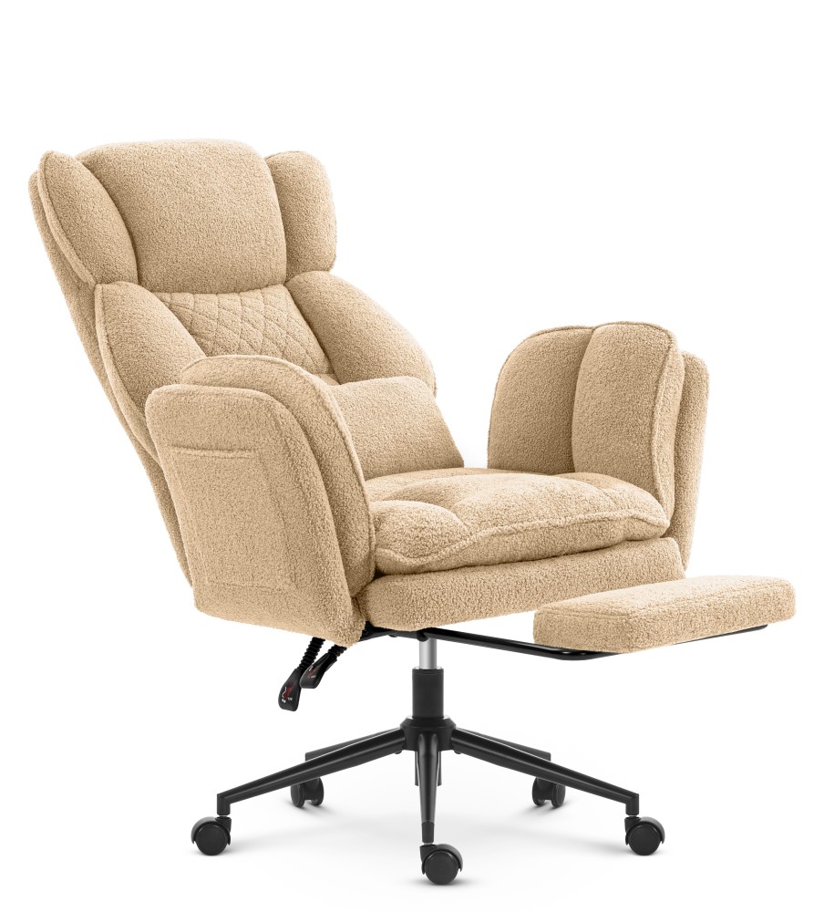 Fotel biurowy ergonomiczny obrotowy Hell's Chair HC- 1036 Beige Beżowy Tkanina Typu Teddy
