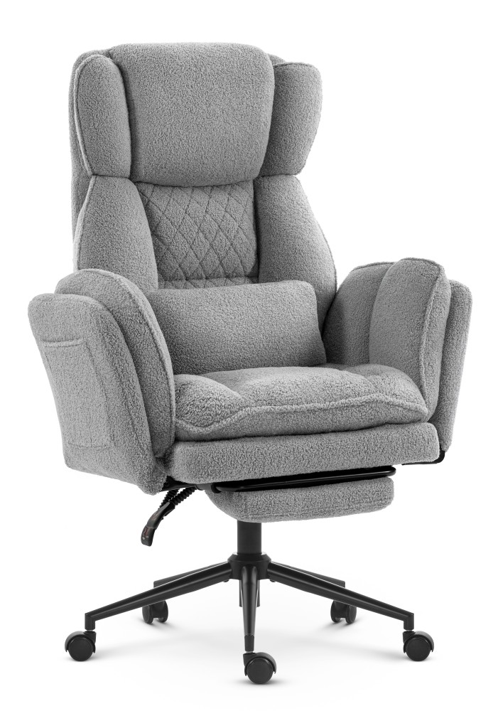 Fotel biurowy ergonomiczny obrotowy Hell's Chair HC- 1036 Light Grey Jasny Szary Tkanina Typu Teddy
