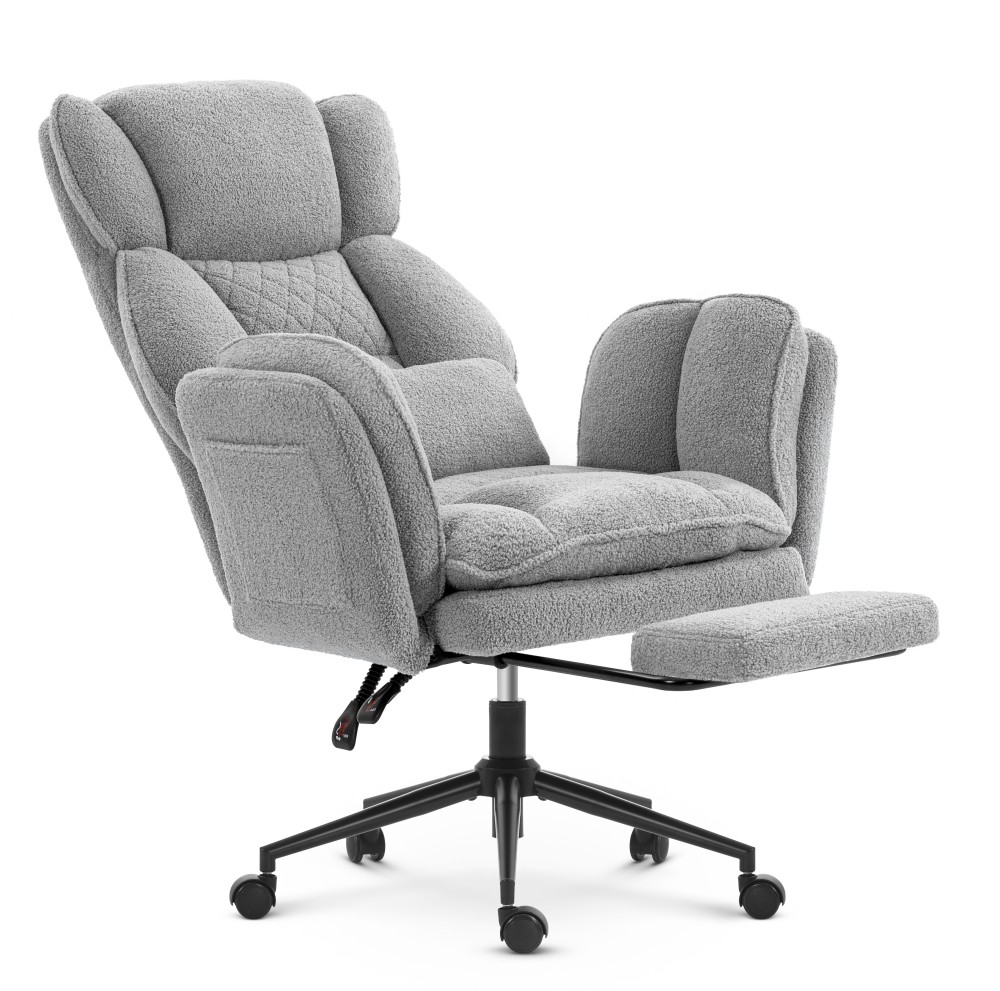 Fotel biurowy ergonomiczny obrotowy Hell's Chair HC- 1036 Light Grey Jasny Szary Tkanina Typu Teddy