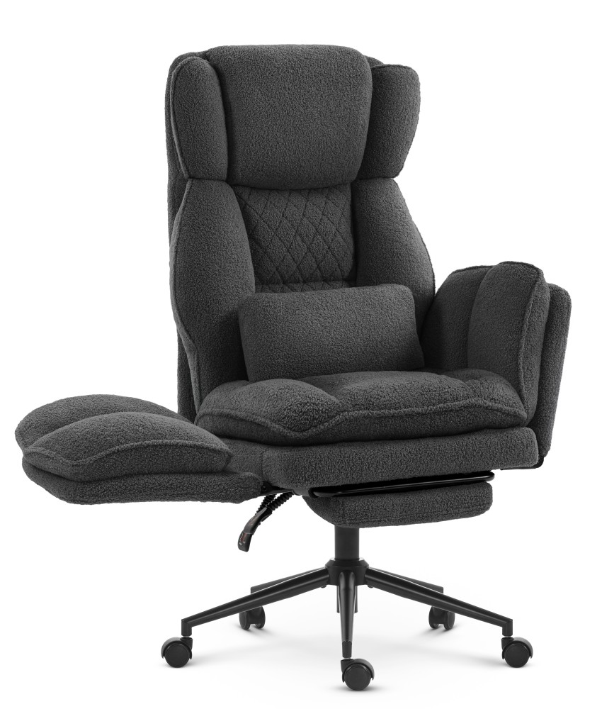 Fotel biurowy ergonomiczny obrotowy Hell's Chair HC- 1036 Dark Grey Ciemny Szary Tkanina Typu Teddy
