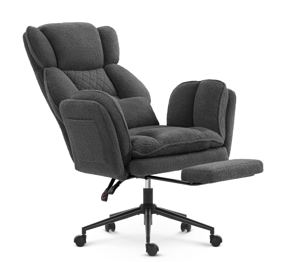Fotel biurowy ergonomiczny obrotowy Hell's Chair HC- 1036 Dark Grey Ciemny Szary Tkanina Typu Teddy