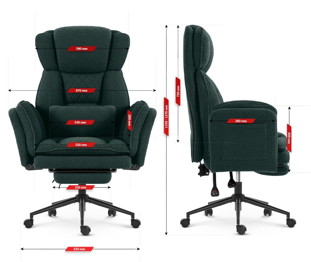 Fotel biurowy ergonomiczny obrotowy Hell's Chair HC- 1036 Green Zielony Tkanina Typu Teddy
