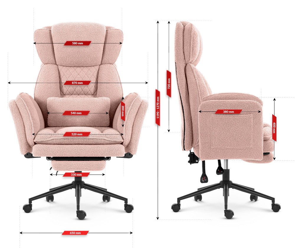 Fotel biurowy ergonomiczny obrotowy Hell's Chair HC- 1036 Pink Różowy Tkanina Typu Teddy