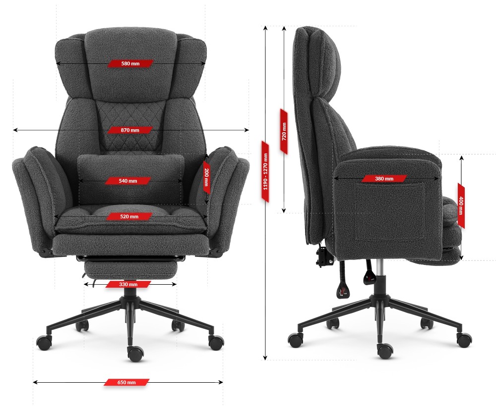 Fotel biurowy ergonomiczny obrotowy Hell's Chair HC- 1036 Dark Grey Ciemny Szary Tkanina Typu Teddy