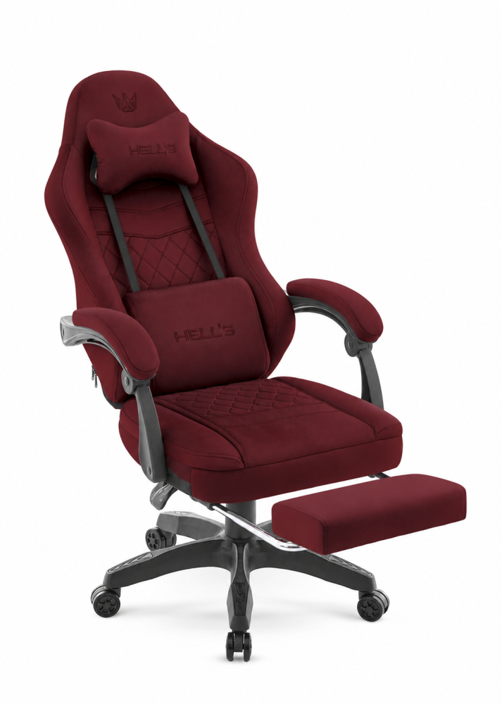Fotel gamingowy Hell's Chair HC- 1015 Burgundy Burgundowy Tkanina Welurowa