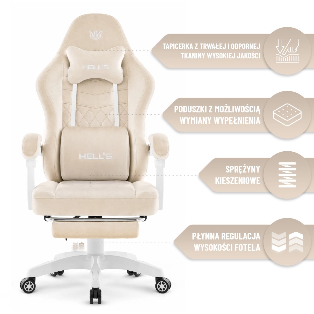 Fotel gamingowy Hell's Chair HC- 1015 Beige Beżowy Tkanina Welurowa