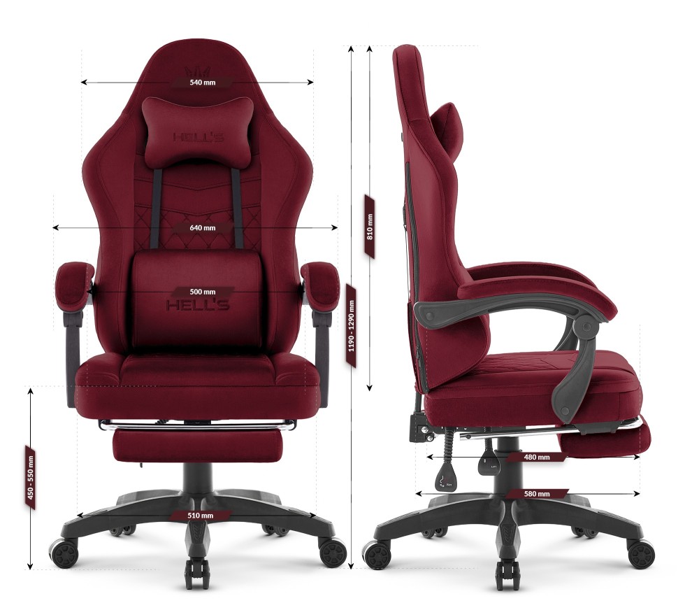 Fotel gamingowy Hell's Chair HC- 1015 Burgundy Burgundowy Tkanina Welurowa