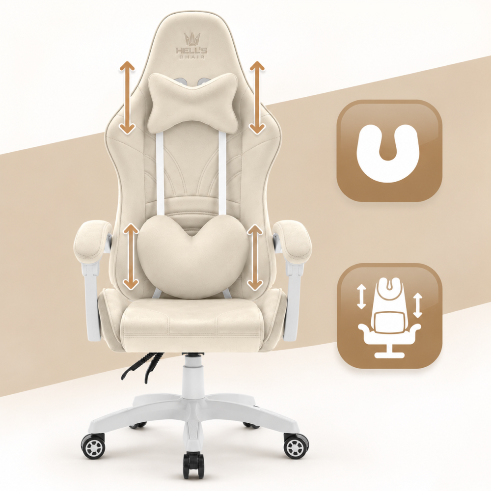 Fotel Gamingowy Hell's Chair Rainbow 2.0 Beige Beżowy Tkanina Welurowa
