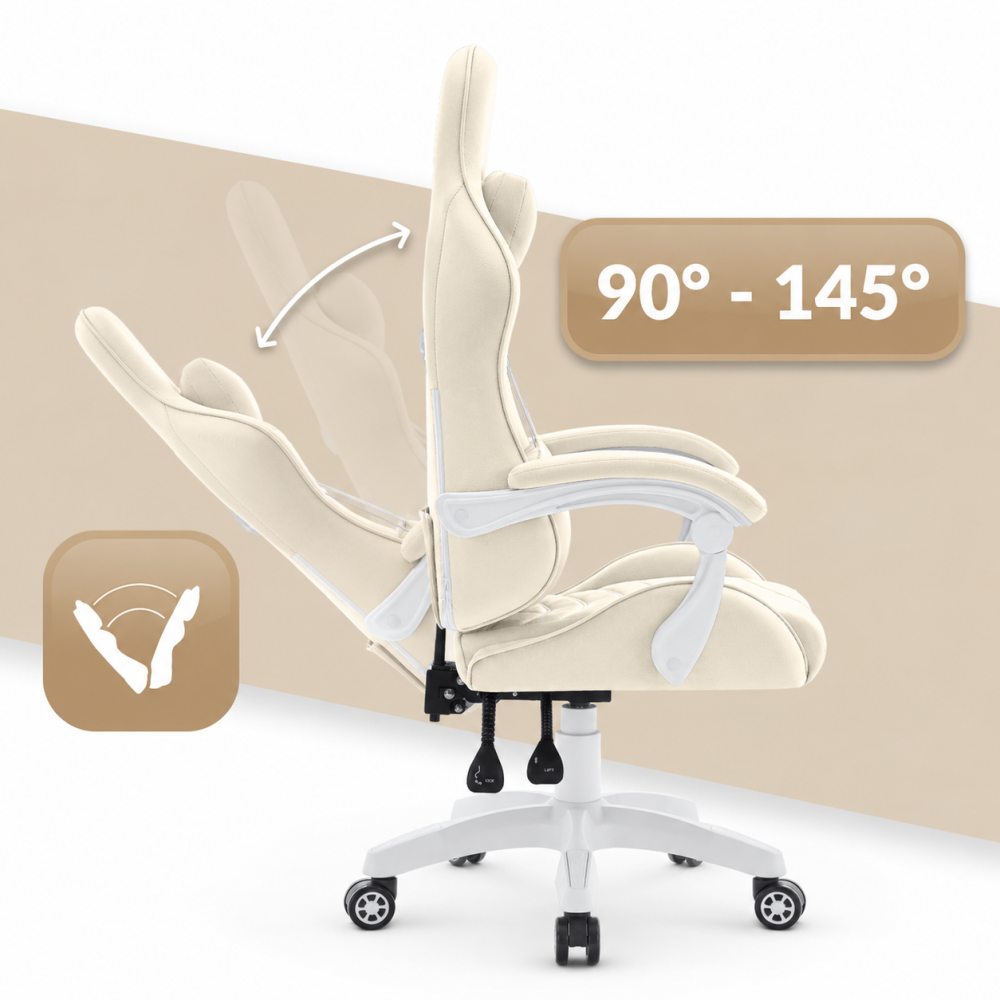 Fotel Gamingowy Hell's Chair Rainbow 2.0 Beige Beżowy Tkanina Welurowa