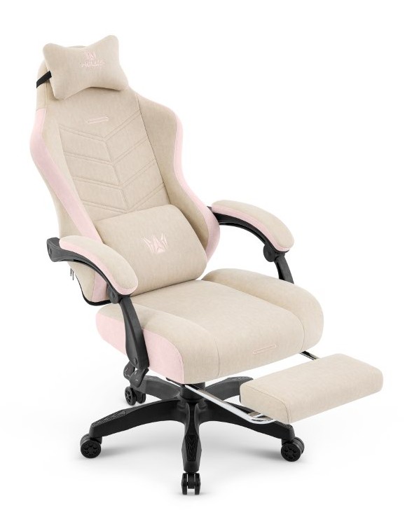Fotel gamingowy Hell's Chair HC- 1018 Beige Pink Beżowo Różowy Tkanina