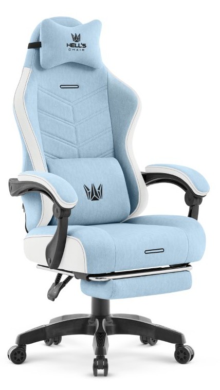 Fotel gamingowy Hell's Chair HC- 1018 Blue White Niebieki Biały Tkanina