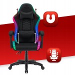 Outletowy FOTEL GAMINGOWY Biurowy Obrotowy Hell's Chair HC- 1000 Black LED RGB
