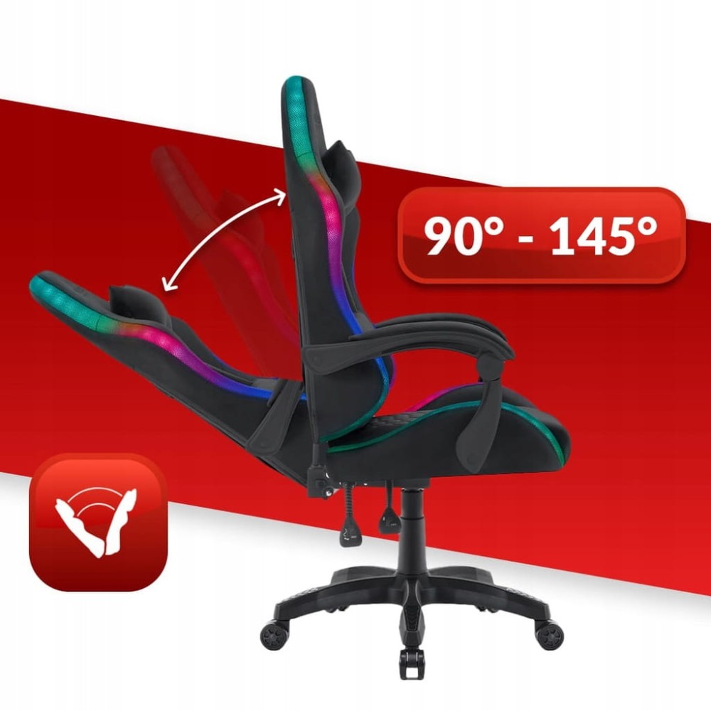 Outletowy FOTEL GAMINGOWY Biurowy Obrotowy Hell's Chair HC- 1000 Black LED RGB