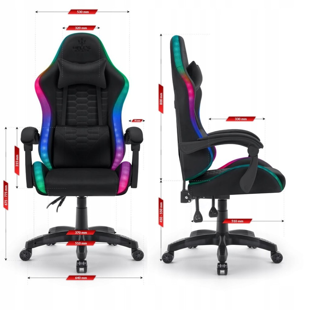 Outletowy FOTEL GAMINGOWY Biurowy Obrotowy Hell's Chair HC- 1000 Black LED RGB