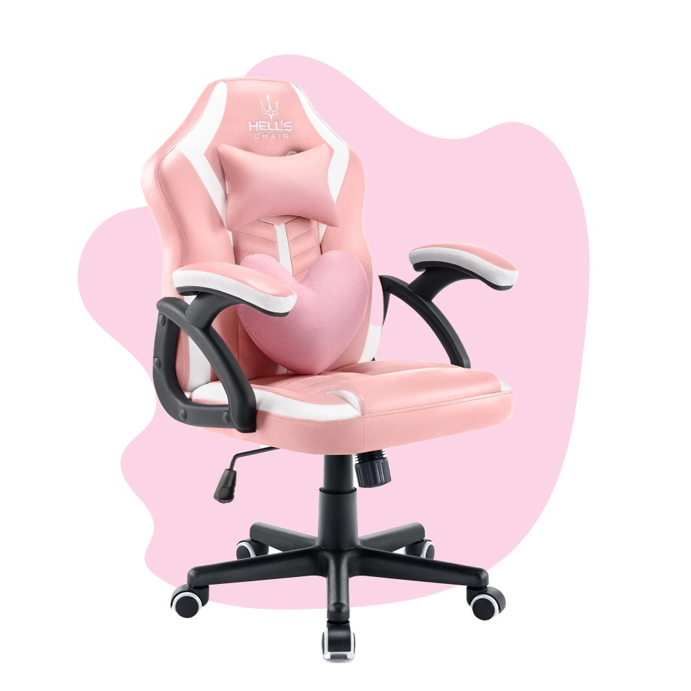 Outletowy fotel gamingowy dla dzieci  Hell's Chair HC- 1001 KIDS Różowy Biały + NOWA Podkładka pod myszkę 3MS