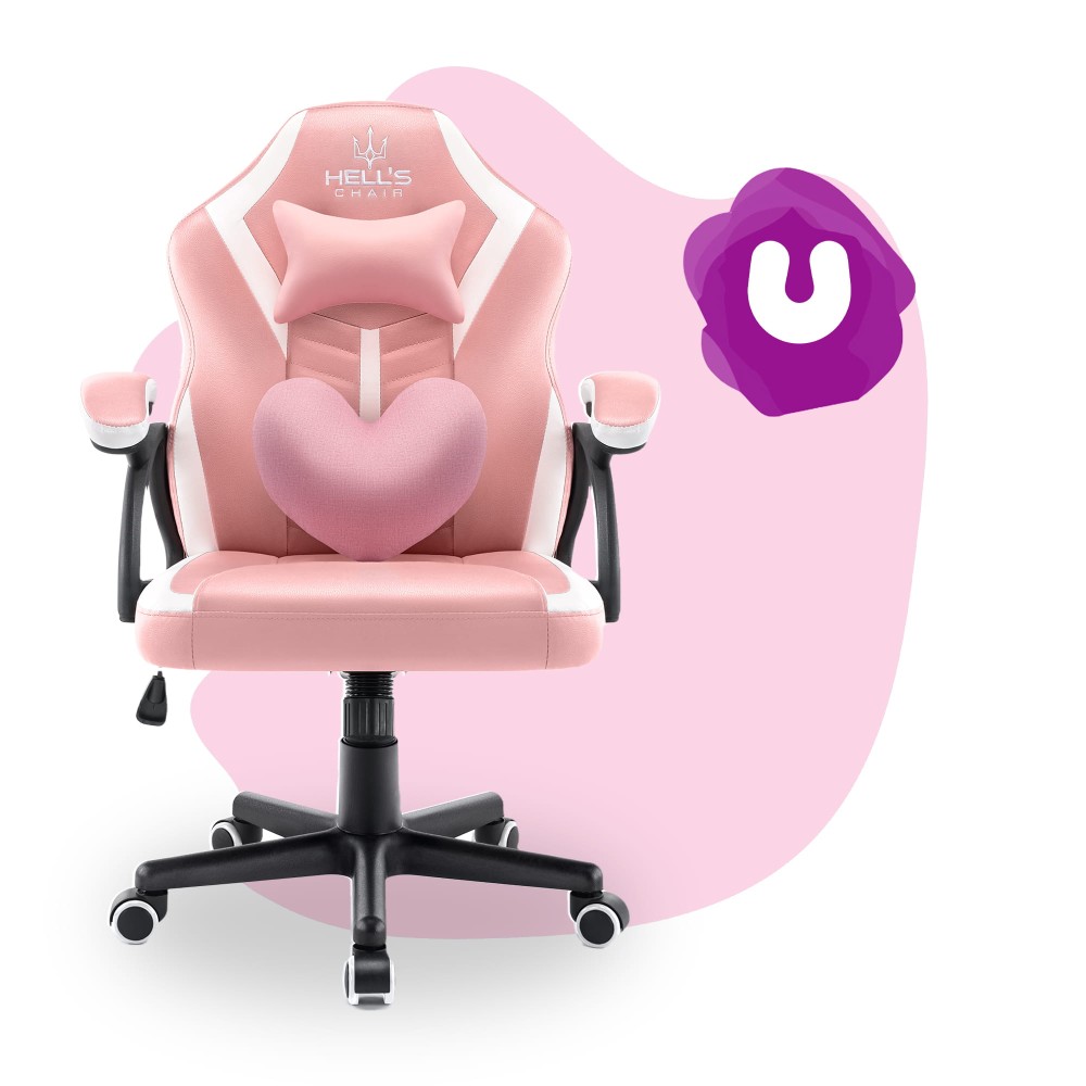 Outletowy fotel gamingowy dla dzieci  Hell's Chair HC- 1001 KIDS Różowy Biały + NOWA Podkładka pod myszkę 3MS