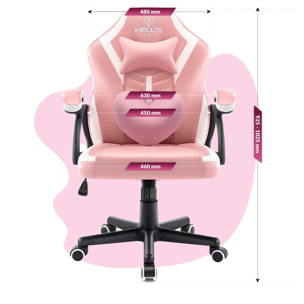 Outletowy fotel gamingowy dla dzieci  Hell's Chair HC- 1001 KIDS Różowy Biały + NOWA Podkładka pod myszkę 3MS