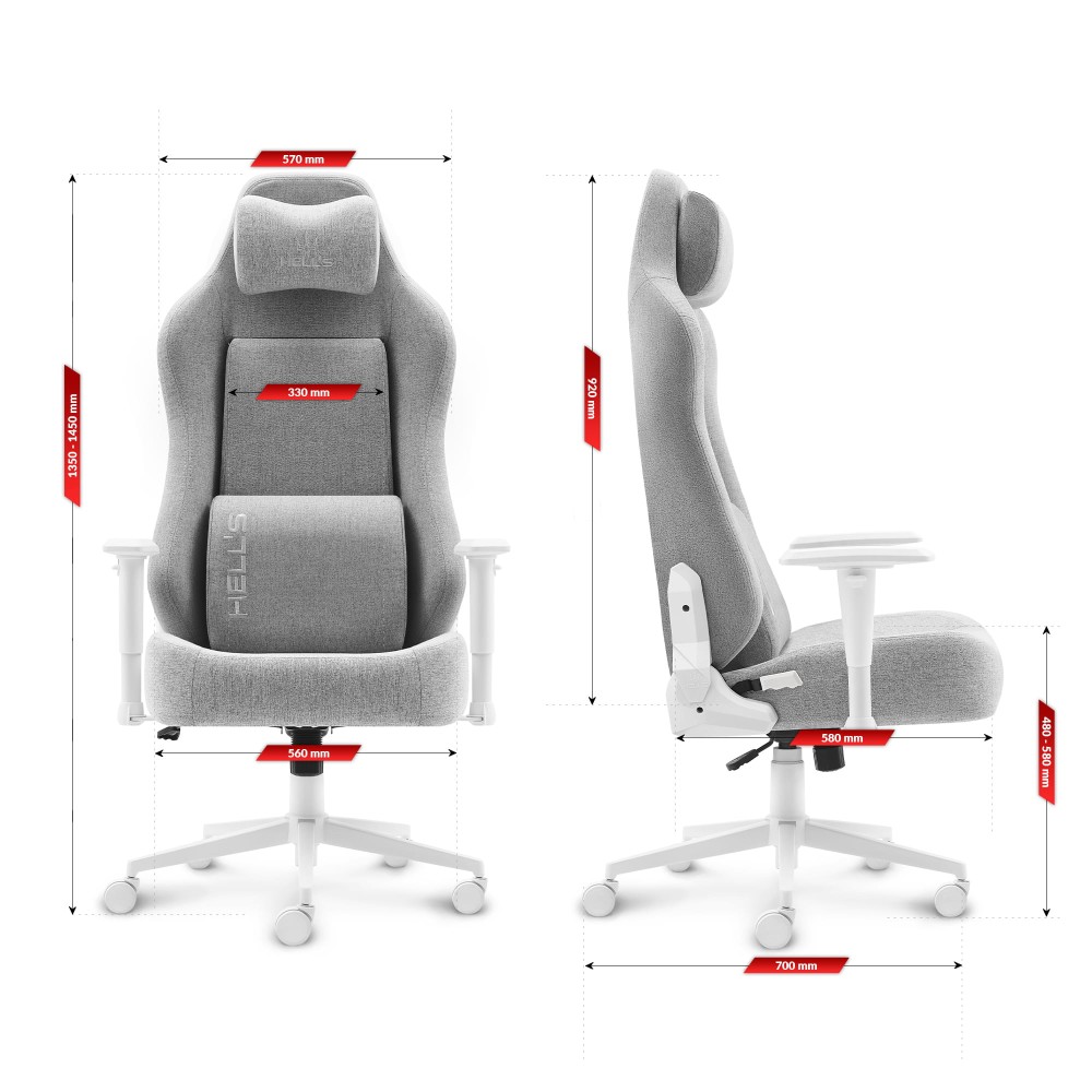 Outletowy Fotel gamingowy Hell's Chair HC- 1009 XXL White Gray Biały Szary Tkanina